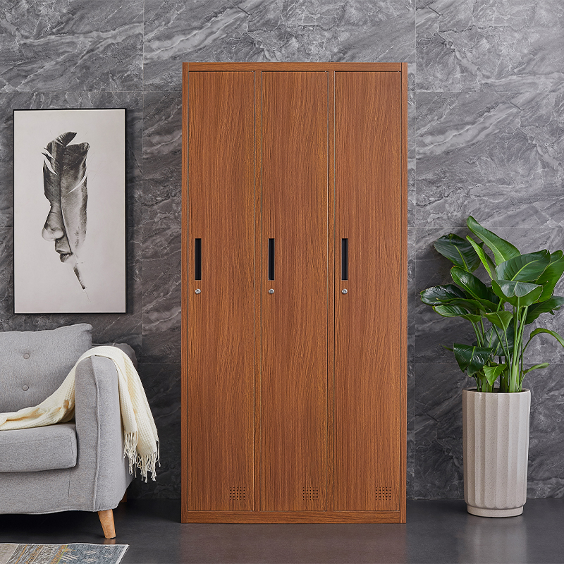 Wood grain three door locker