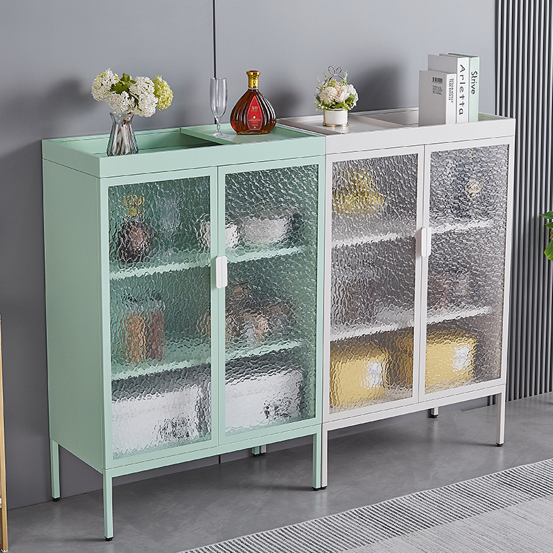 2 door printed glass home cabinet
