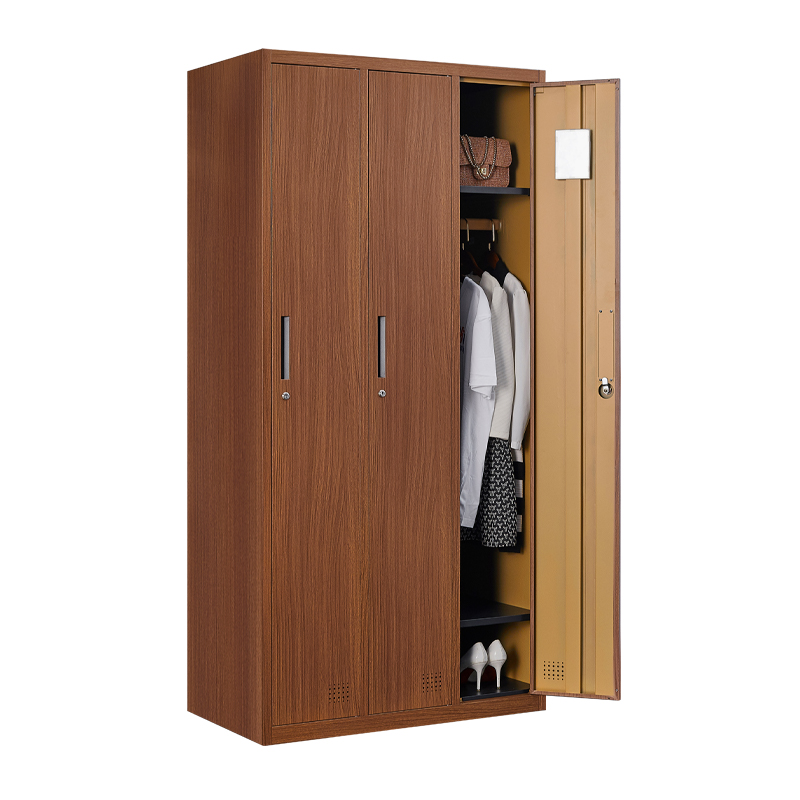 Wood grain three door locker