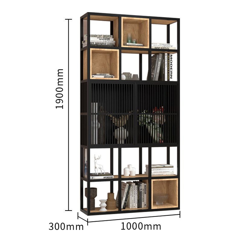 Black steel-wood combined large storage rack