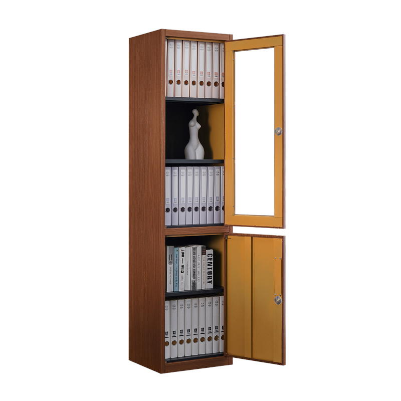 Wood grain double-door narrow filing cabinet