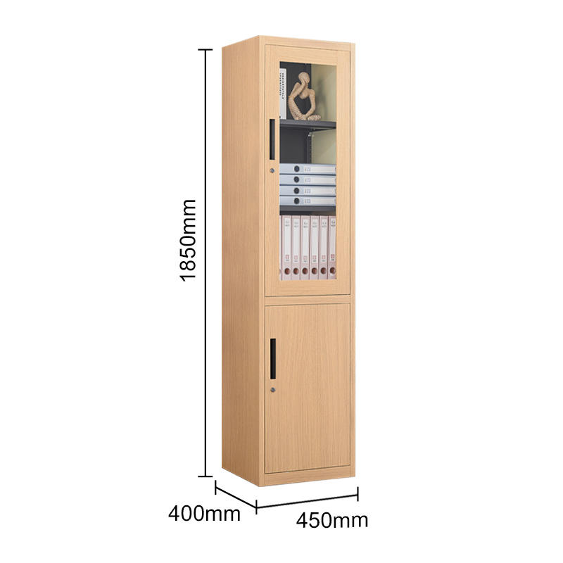 Wood grain double-door narrow filing cabinet