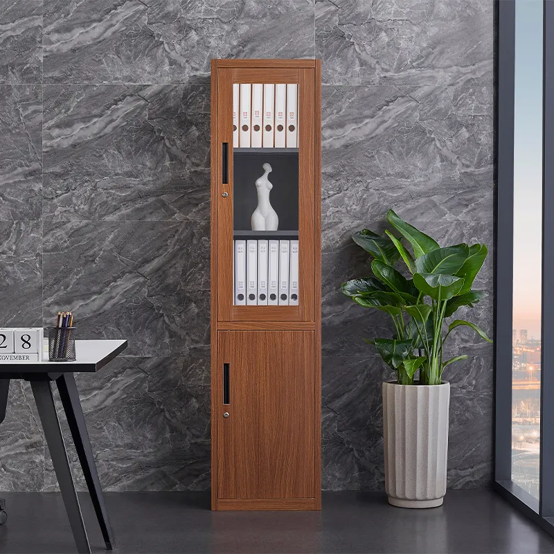 Wood grain double-door narrow filing cabinet