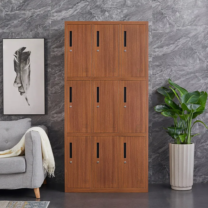 Wood Like Nine Doors Steel Clothes Storage Locker