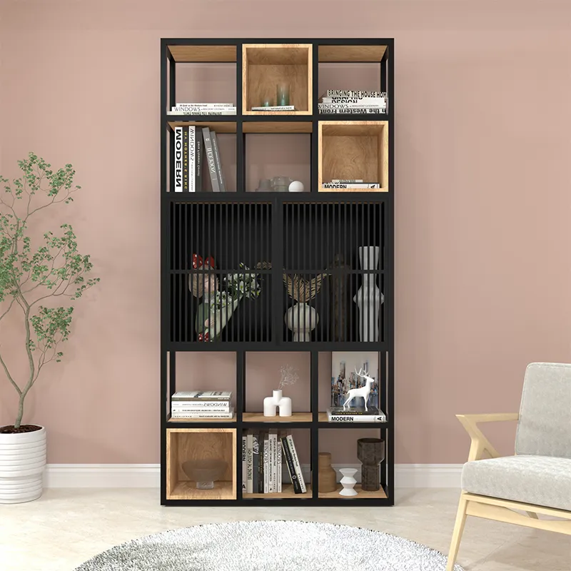 Black steel-wood combined large storage rack