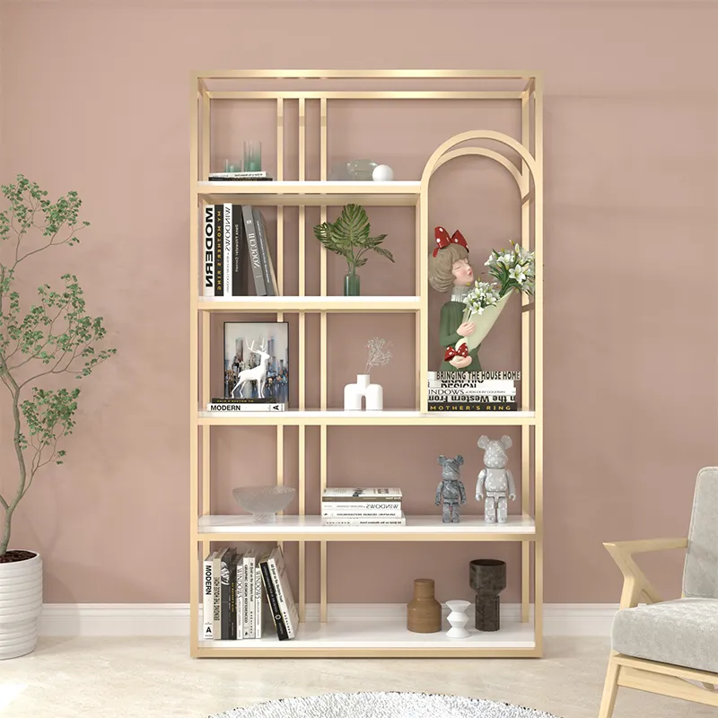 Golden steel-wood combined large storage rack