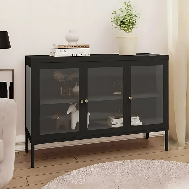 Three door glass TV cabinet