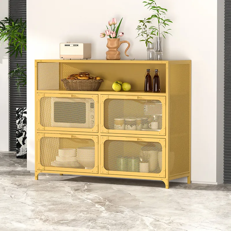 Vintage Style 4 Doors Metal Storage Wine Cabinet