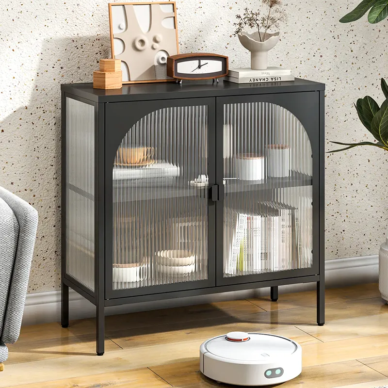 Metal Storage Cabinet with Glass Doors