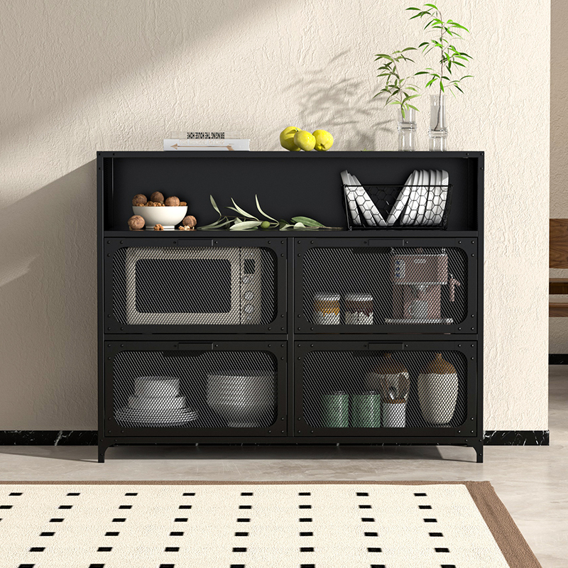 Vintage Style 4 Doors Metal Storage Wine Cabinet