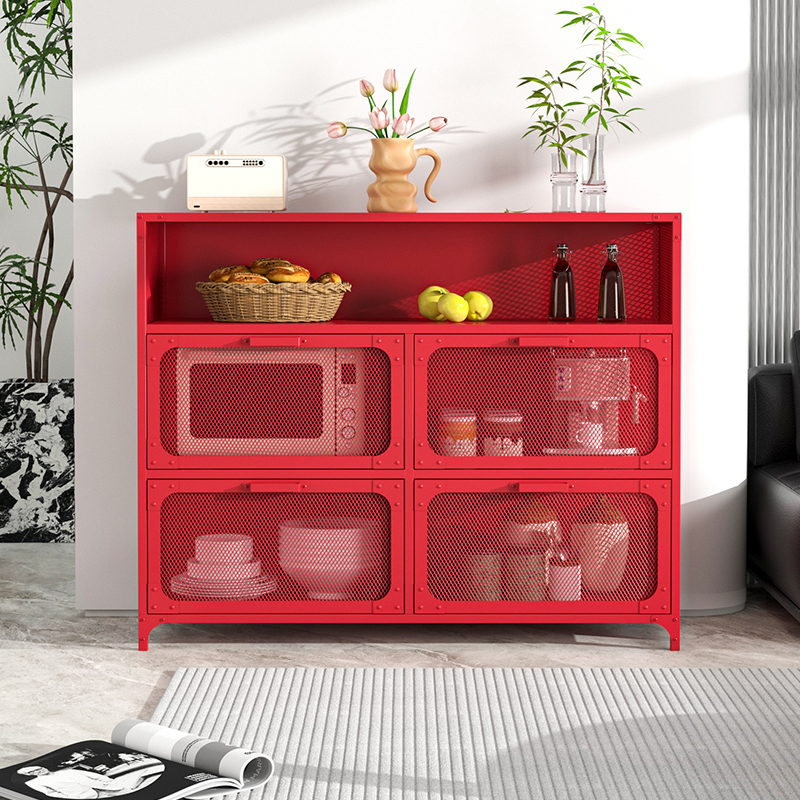 Vintage Style 4 Doors Metal Storage Wine Cabinet