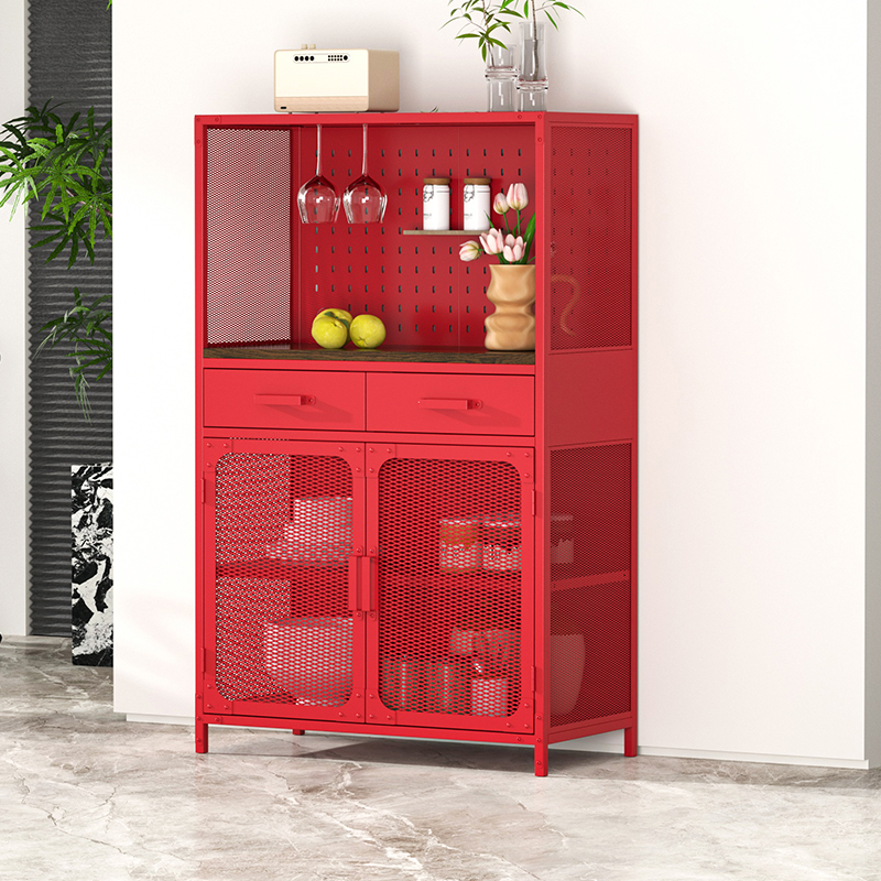 Modern Design Mesh Door Steel Wine Storage Cabinet