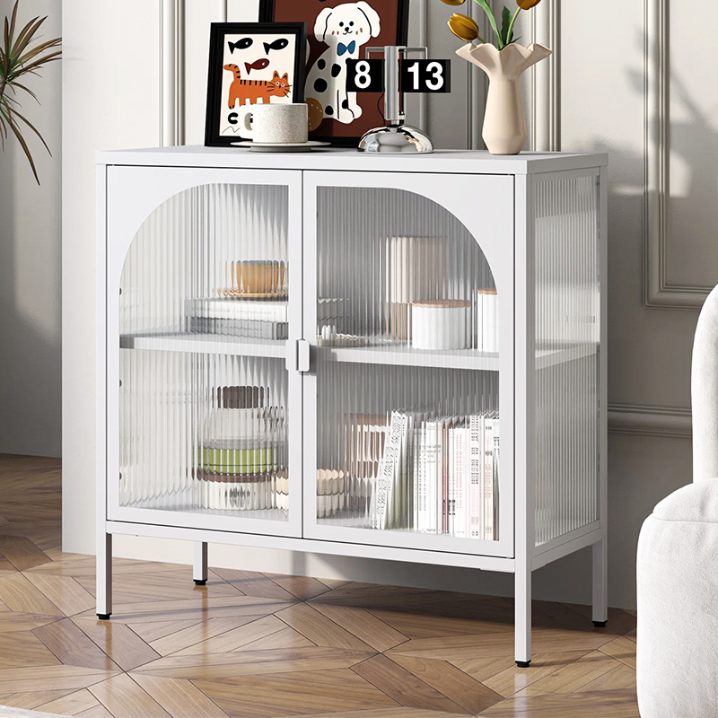 Metal Storage Cabinet with Glass Doors
