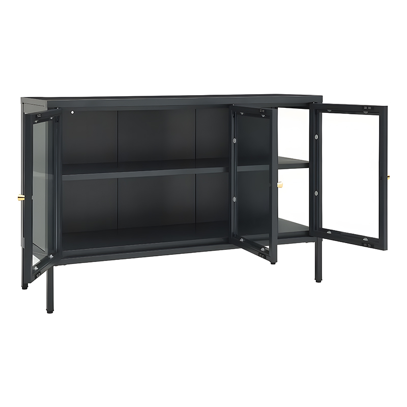 Three door glass TV cabinet